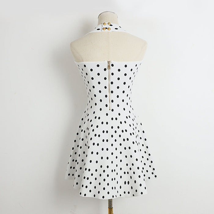 Gwendolyn White Polka Dot Halter Mini Dress