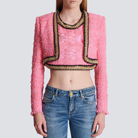 Azalea Pink Cropped Tweed Jacket