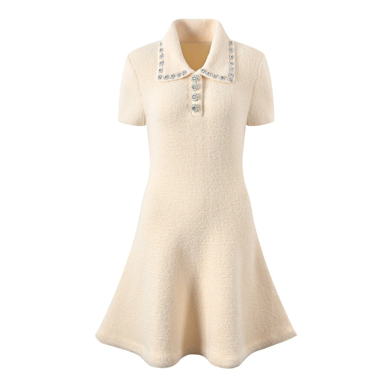 Olivia Crystal Button Knit A-Line Mini Dress