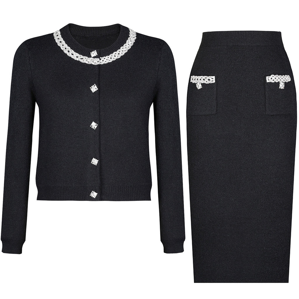 Piper Crystal Mock Neck Cardigan and Skirt Set