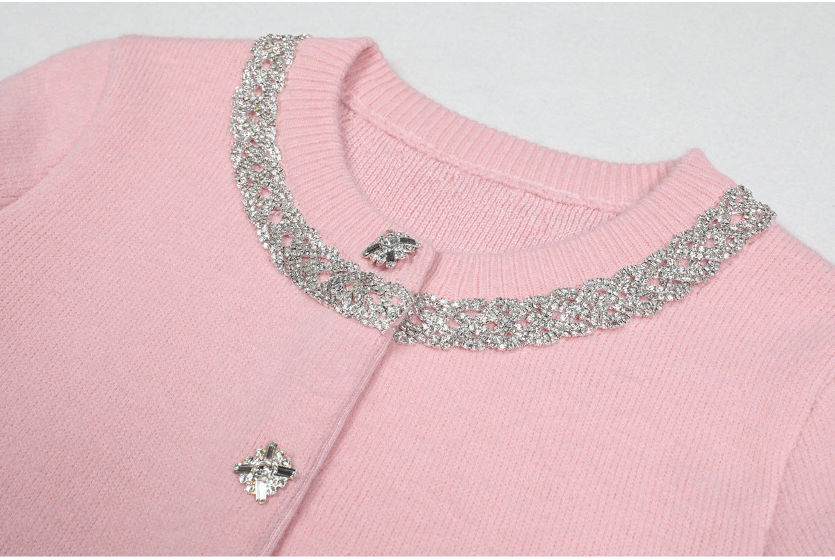 Piper Crystal Mock Neck Cardigan and Skirt Set