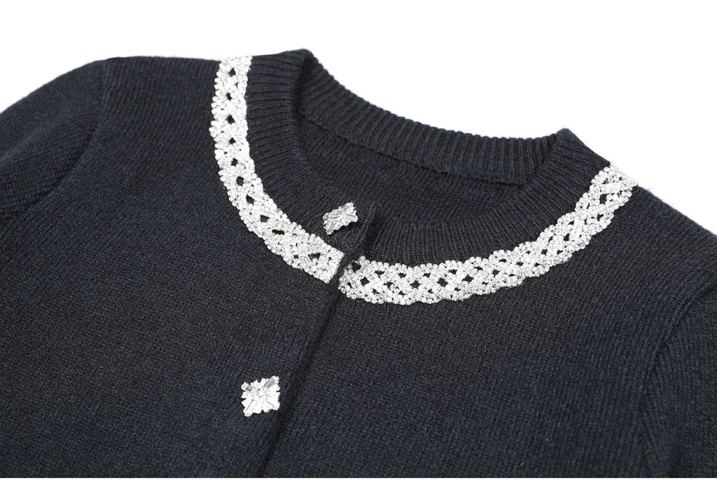 Piper Crystal Mock Neck Cardigan and Skirt Set