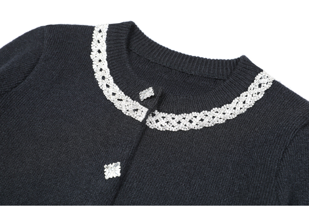 Piper Crystal Mock Neck Cardigan and Skirt Set