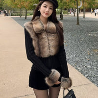 Paige Faux Fur Knit Zip Up Sweater