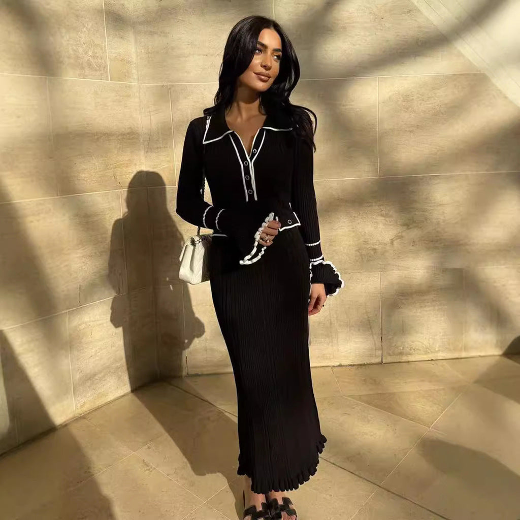 Gwen Knit Midi Dress with Contrast Flared Hems