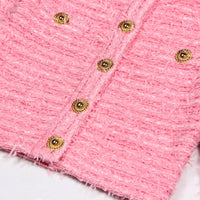 Chela Pink Cropped Textured Knit Cardigan