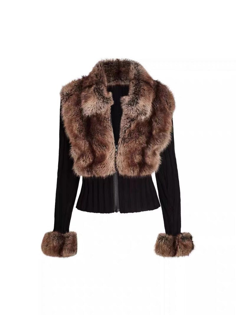 Paige Faux Fur Knit Zip Up Sweater