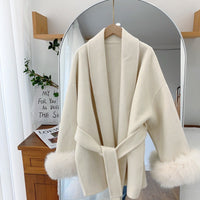 Giselle Wool Wrap Coat with Faux Fur Cuffs