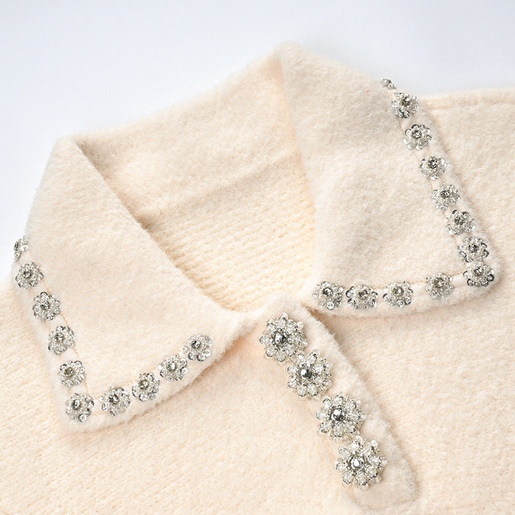 Olivia Crystal Button Knit A-Line Mini Dress