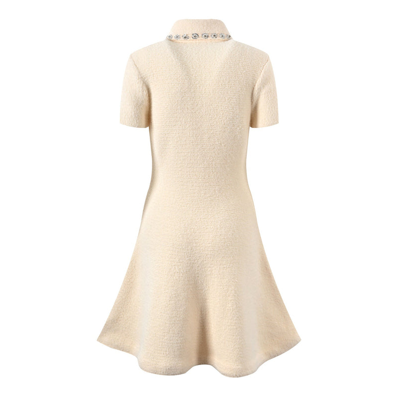 Olivia Crystal Button Knit A-Line Mini Dress