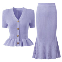 Alessandra Peplum Button Up Cardigan & Skirt Two Piece Set