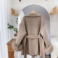 Giselle Wool Wrap Coat with Faux Fur Cuffs