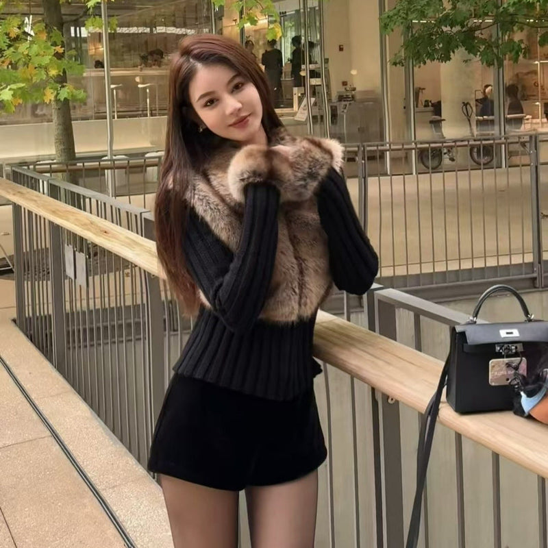 Paige Faux Fur Knit Zip Up Sweater