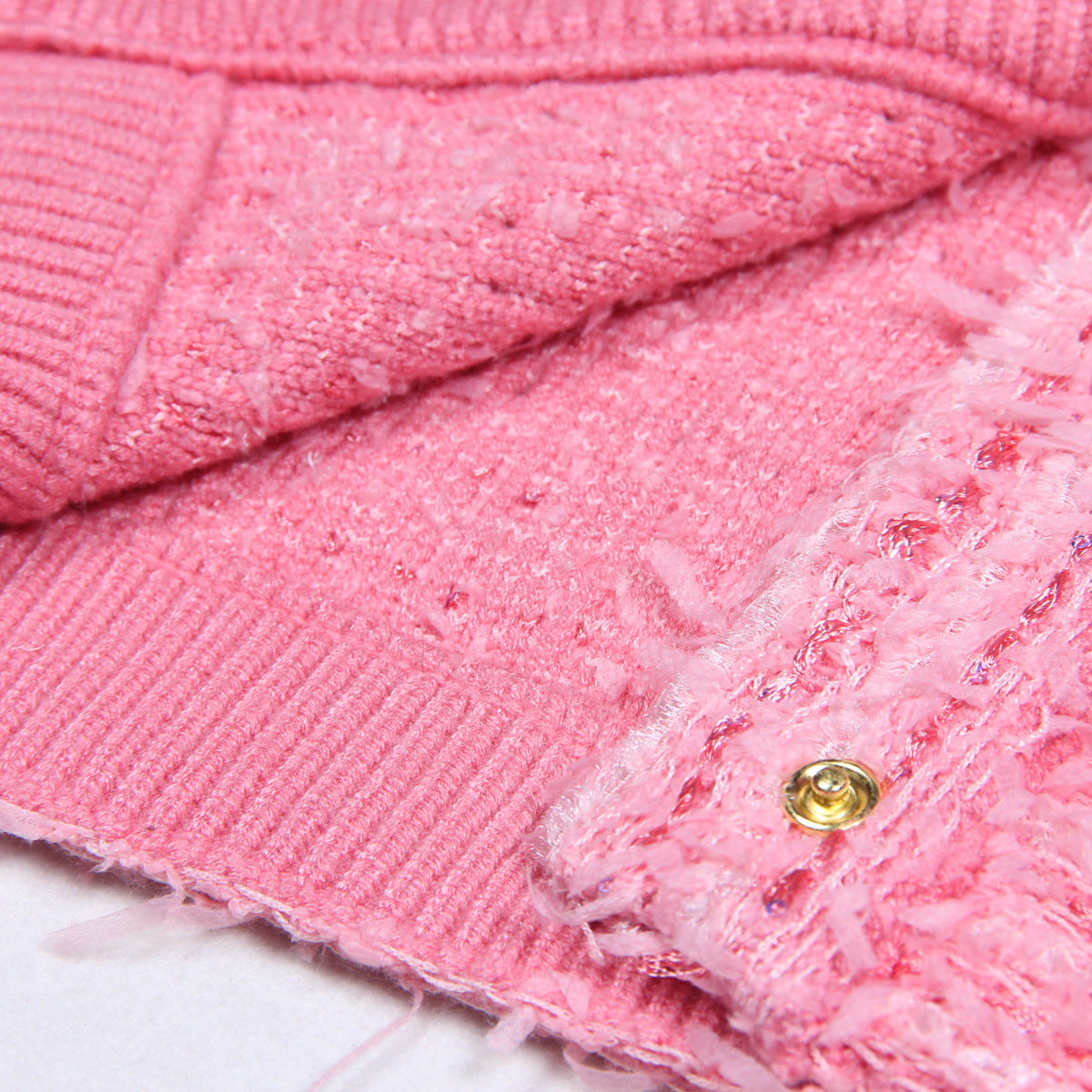 Chela Pink Cropped Textured Knit Cardigan