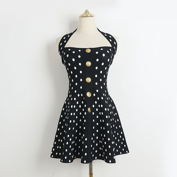 Gwendolyn Black Polka Dot Halter Mini Dress