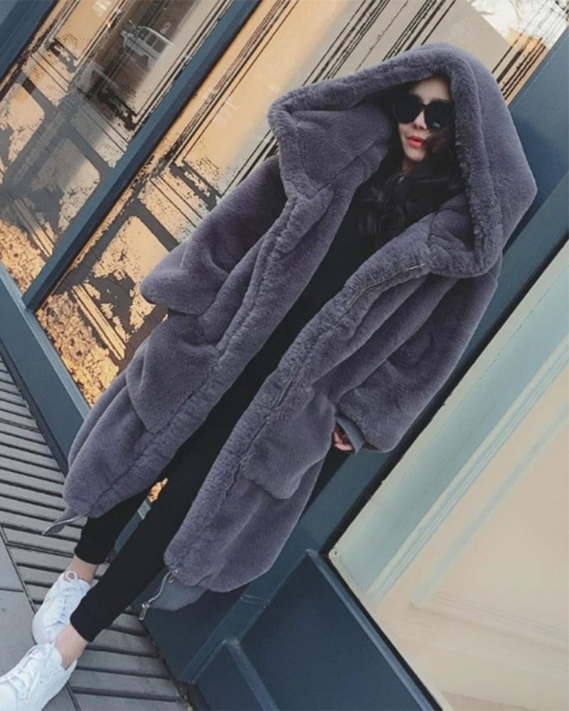 OSLO Grey Oversized Faux Fur Coat - ALLARA