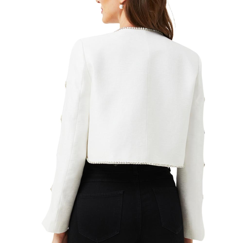 Odessa White Rhinestone Crystal Bow Cropped Cardigan - ALLARA