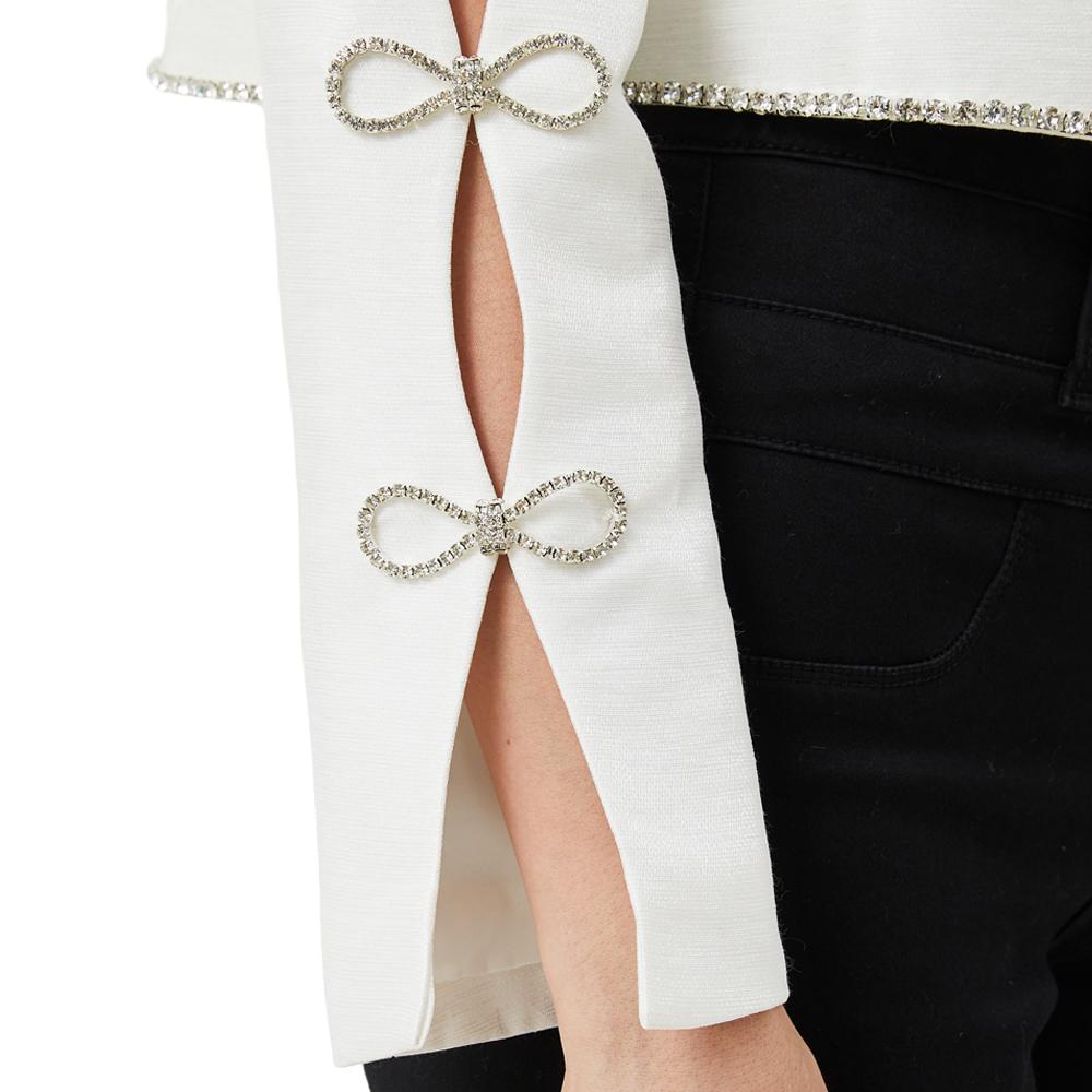 Odessa White Rhinestone Crystal Bow Cropped Cardigan - ALLARA