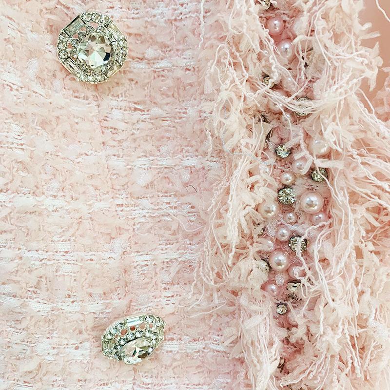 Ophelia Pink Tweed Jacket with Crystal Buttons - ALLARA