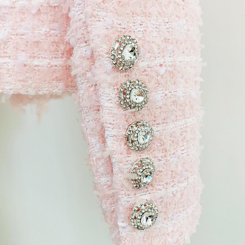 Ophelia Pink Tweed Jacket with Crystal Buttons - ALLARA