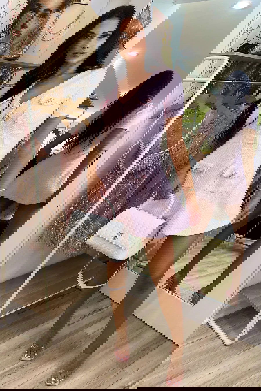 Ottilia Pink Tweed Dress with Crystal Buttons - ALLARA