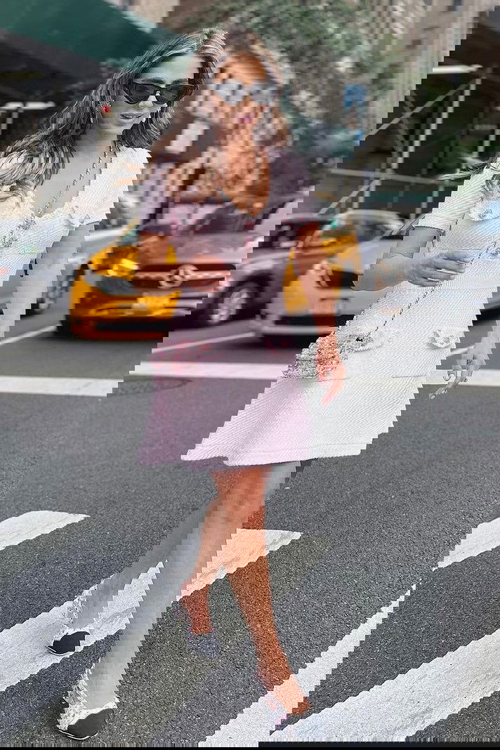 Ottilia Pink Tweed Dress with Crystal Buttons - ALLARA