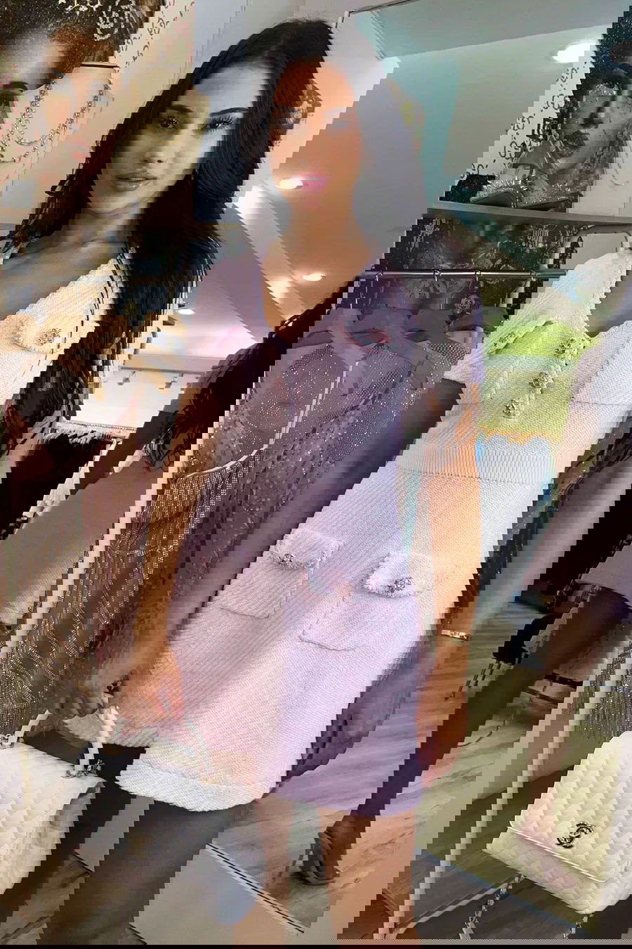 Ottilia Pink Tweed Dress with Crystal Buttons - ALLARA