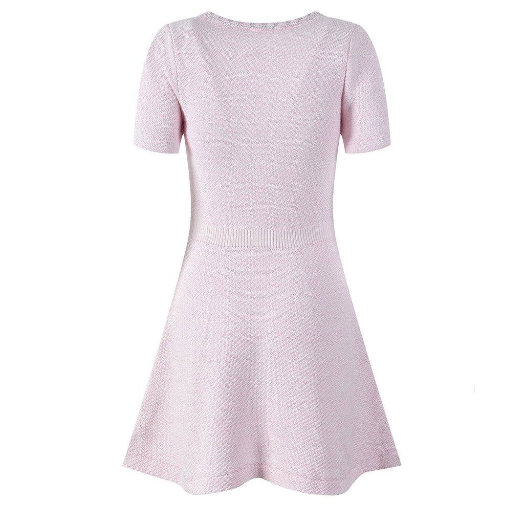 Ottilia Pink Tweed Dress with Crystal Buttons - ALLARA