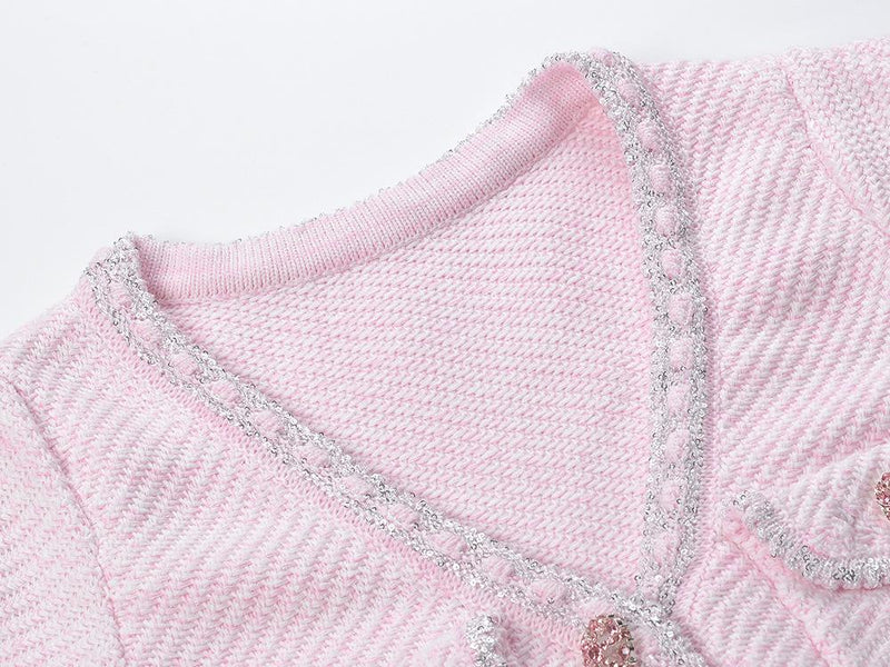 Ottilia Pink Tweed Dress with Crystal Buttons - ALLARA