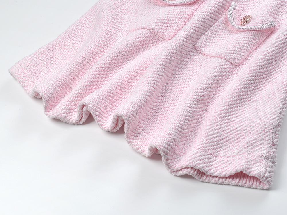 Ottilia Pink Tweed Dress with Crystal Buttons - ALLARA