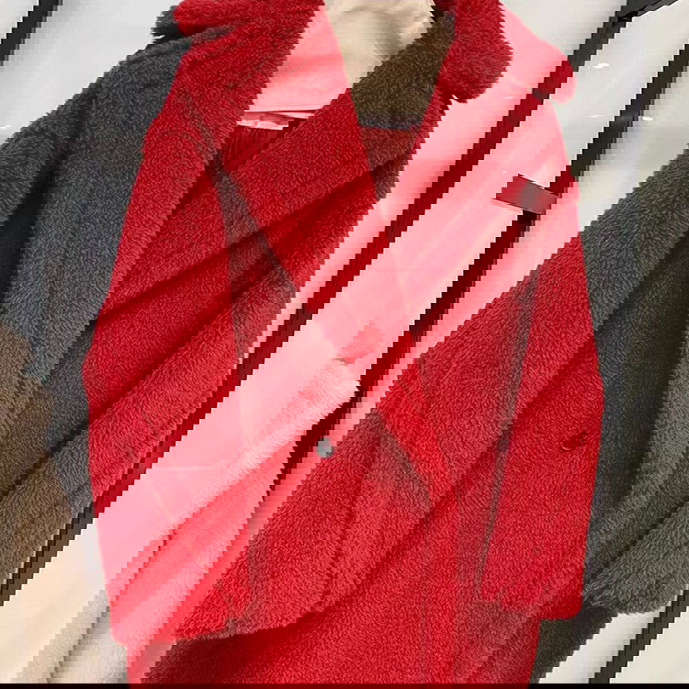 PRAGUE Red Faux Fur Teddy Coat - ALLARA