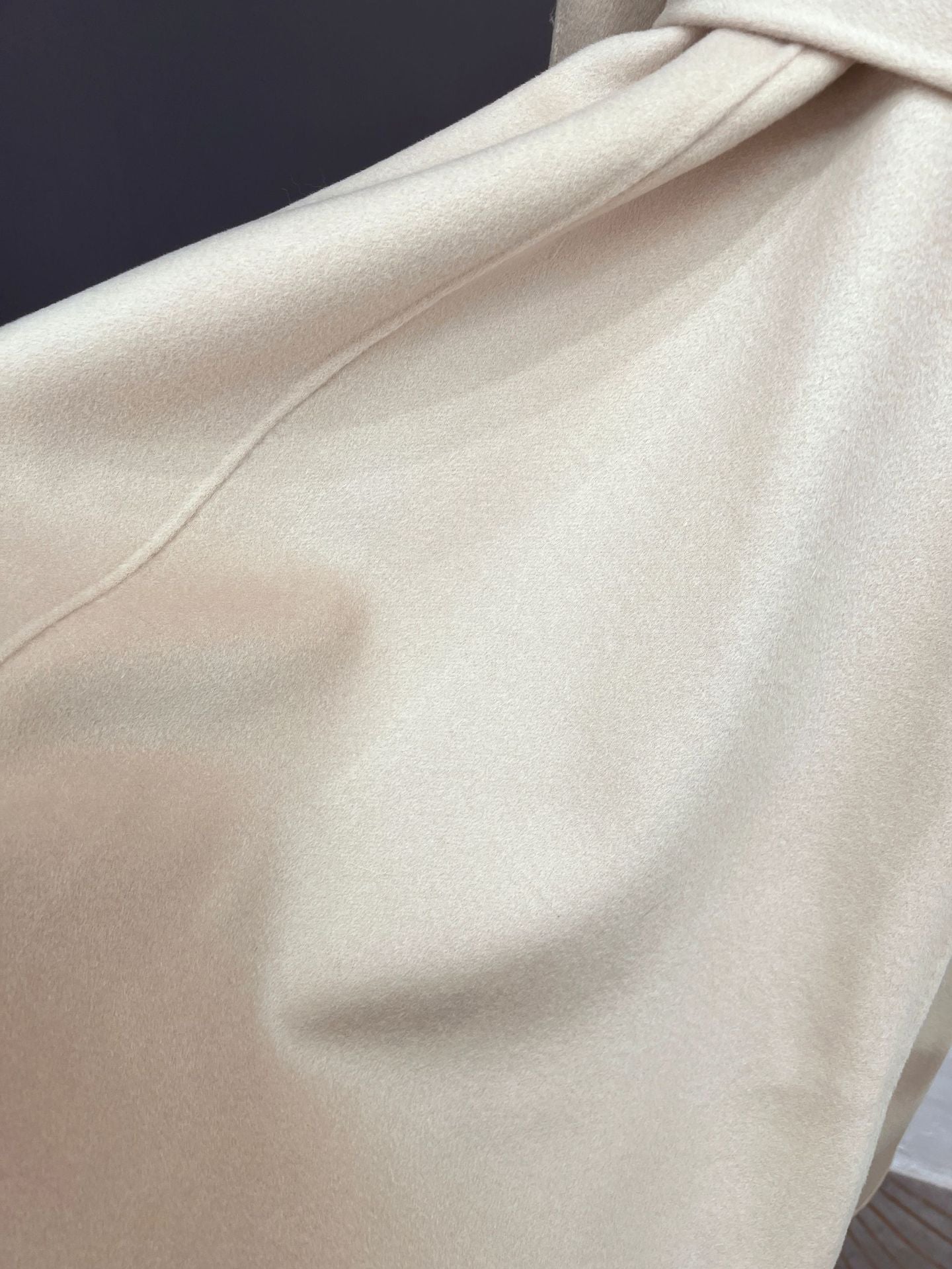 Petra Beige Fox Fur Trim Long Wool Wrap Coat - ALLARA