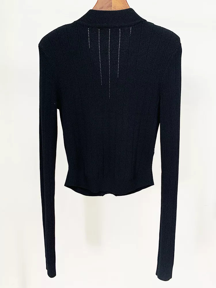 Reagan Black Knit Cropped Cardigan - ALLARA