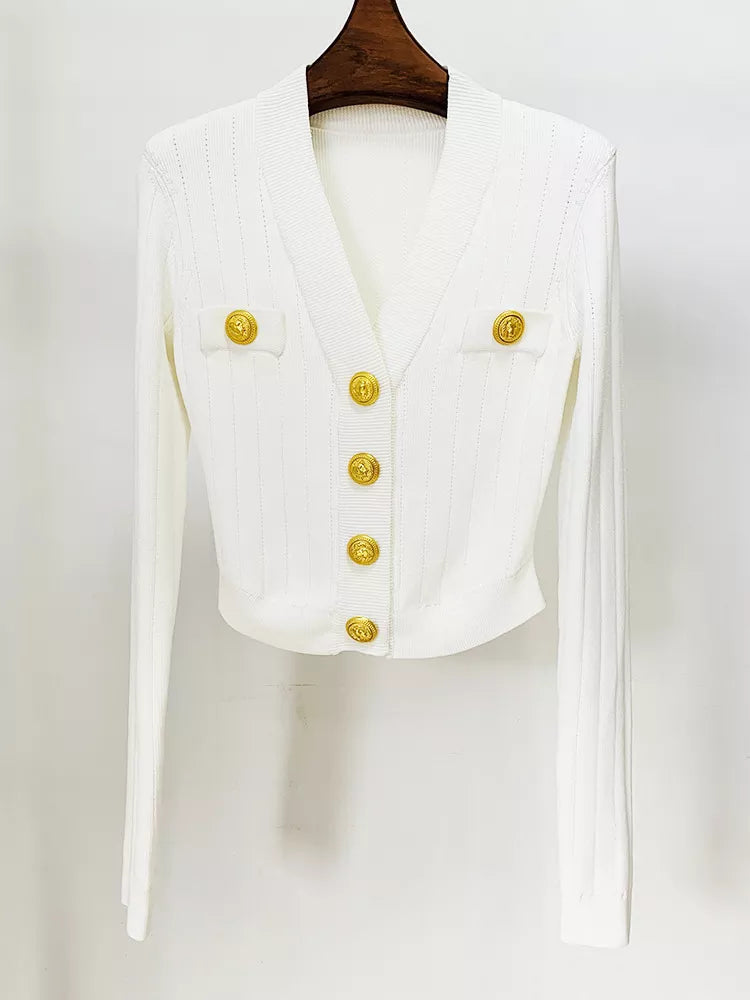 Reagan White Knit Cropped Cardigan - ALLARA