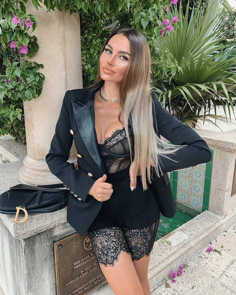 Remi Black PU Leather Trim Double Breasted Blazer - ALLARA