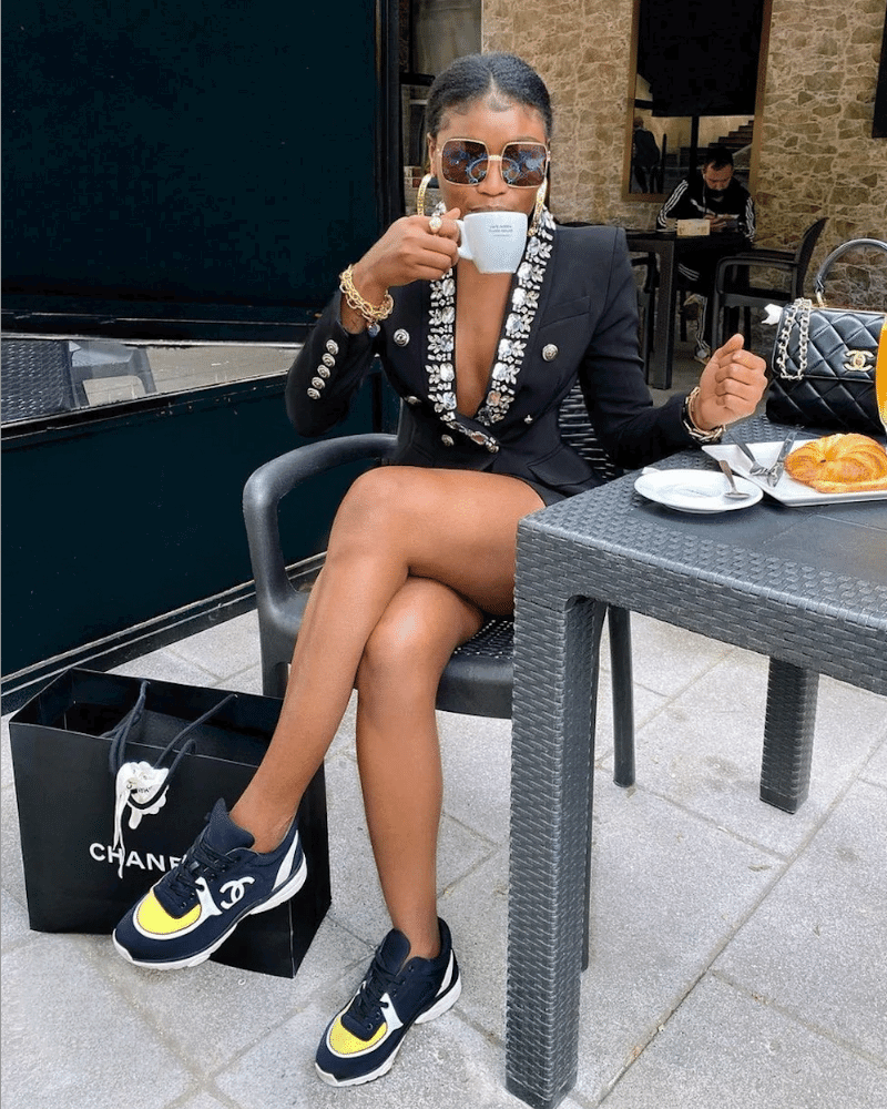 Rita Black Rhinestone Trim Double Breasted Blazer - ALLARA