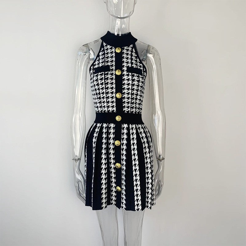 Scarlett Black & White Houndstooth Knitted Dress - ALLARA