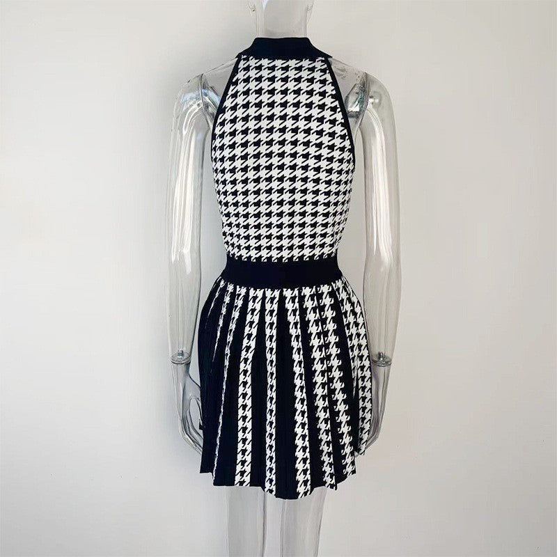 Scarlett Black & White Houndstooth Knitted Dress - ALLARA