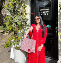 Adriana Button Up V Neck Red Knit Dress