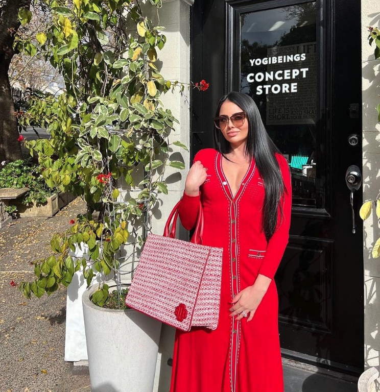 Adriana Button Up V Neck Red Knit Dress
