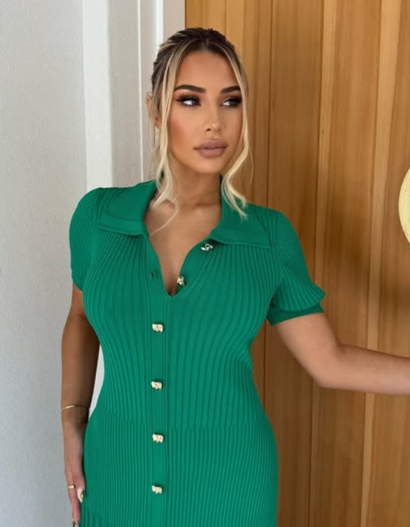 Zariah Short Sleeve Button Up Knit Midi Dress