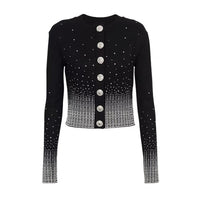 Selene Black Rhinestone Button Up Knit Cardigan - ALLARA