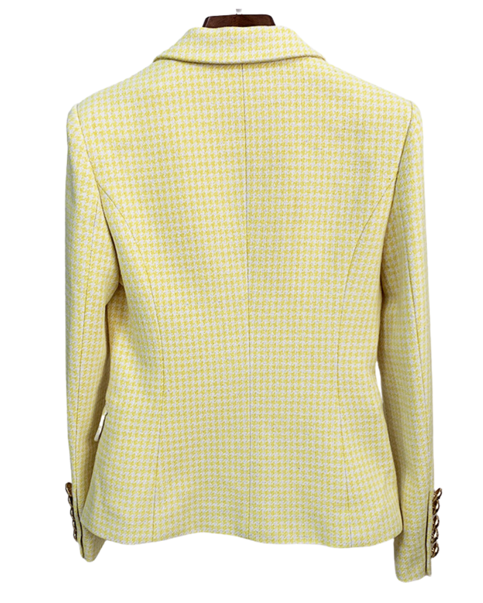 Shalia Yellow Houndstooth Double Breasted Blazer - ALLARA