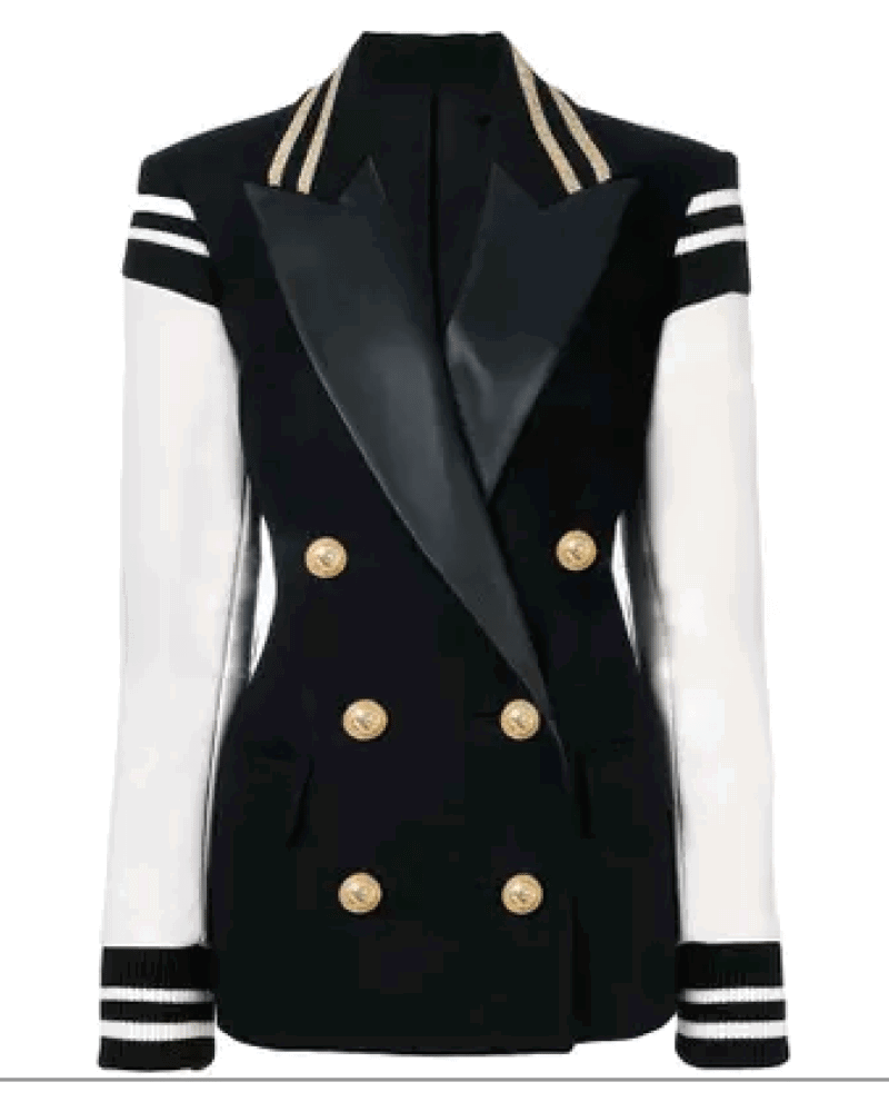 Shannon Varsity PU Leather Double Breasted Blazer - ALLARA