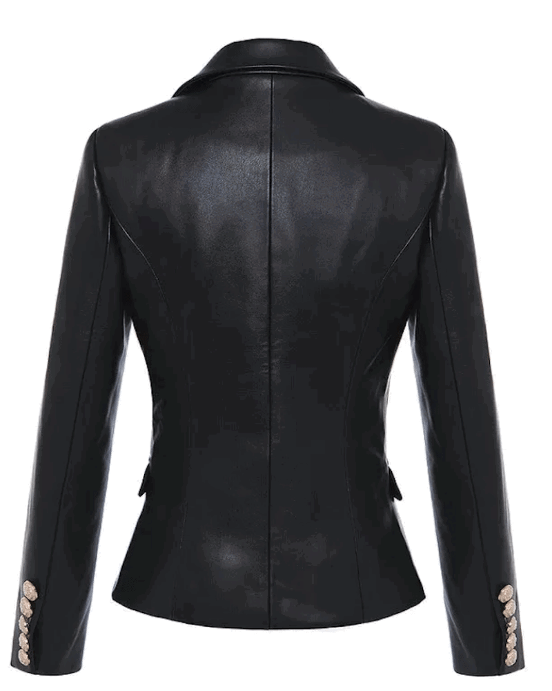 Sloane Black PU Leather Double Breasted Blazer - ALLARA