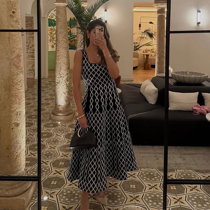 Mila Square Neck Sleeveless Ribbed Midi Dress