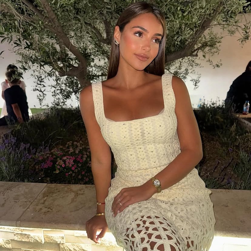 Camila Crystal Crochet Knit Midi Dress