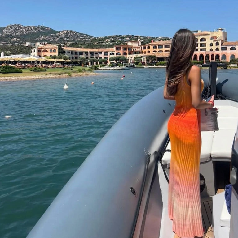 Aria Gradient Orange Knit Maxi Dress