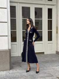 Lucia Knit Midi Dress with Contrast Lapel Collar