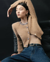 Quinn Crystal Trim Cropped Knit Cardigan